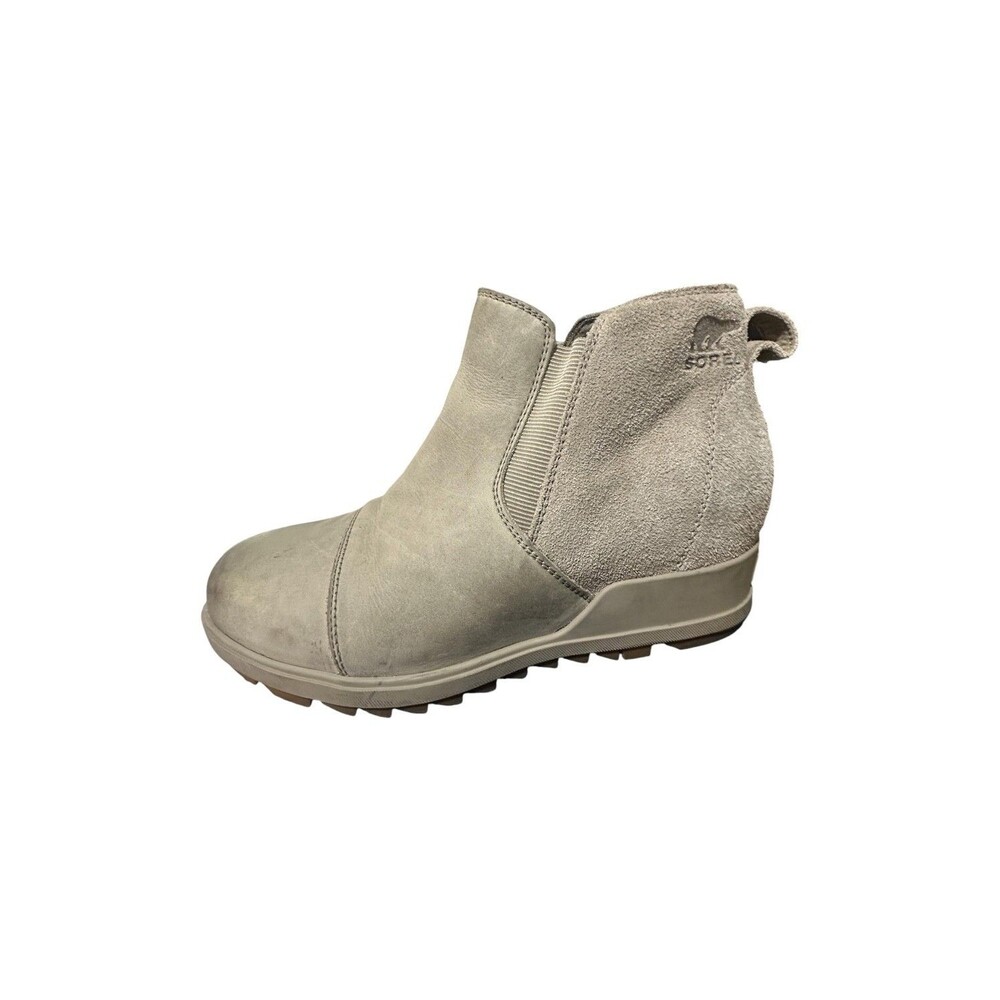 Sorel Evie Chelsea Women's Wedge Boots Gray Leather Suede Waterproof 9.5